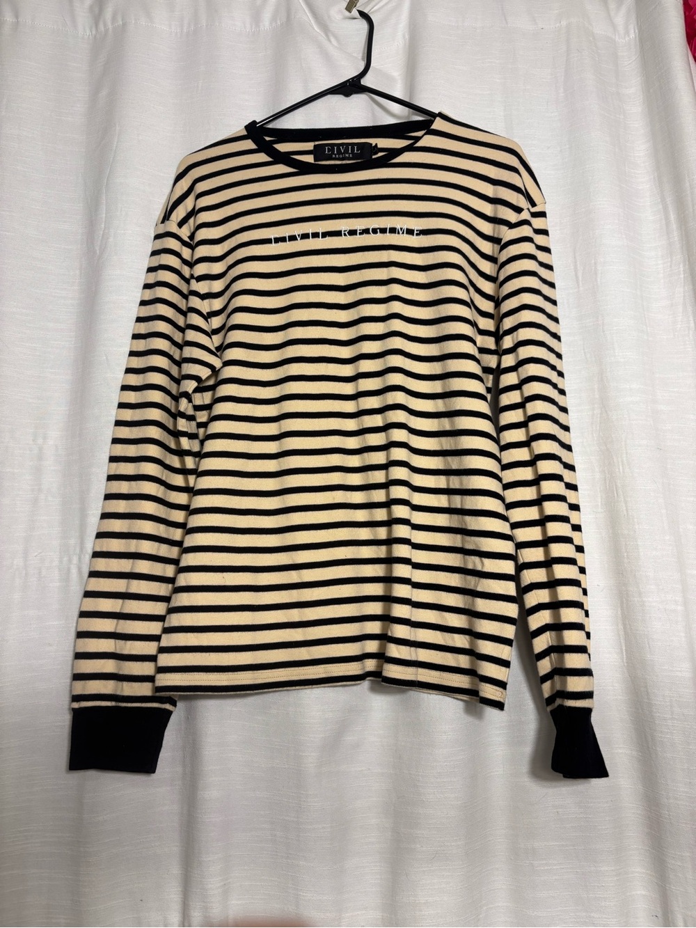 Civil Regime Cream Striped Long Sleeve Tee